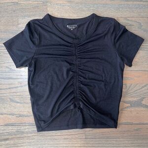 Athleta Black Cinch Ruched Front Women's Tee XS NWOT Athleisure
